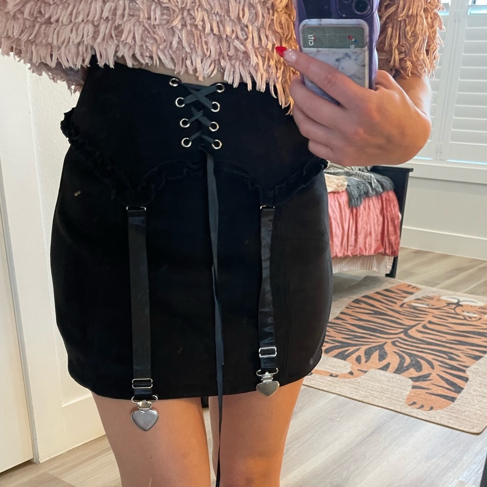 Hot & Edgy Suede Stocking Holder Black Corset Style Mini Skirt